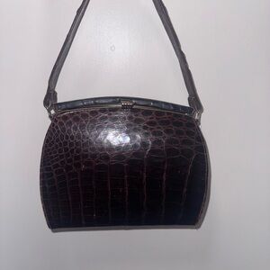 Vintage Mid-Century Alligator Leather Handbag Purse